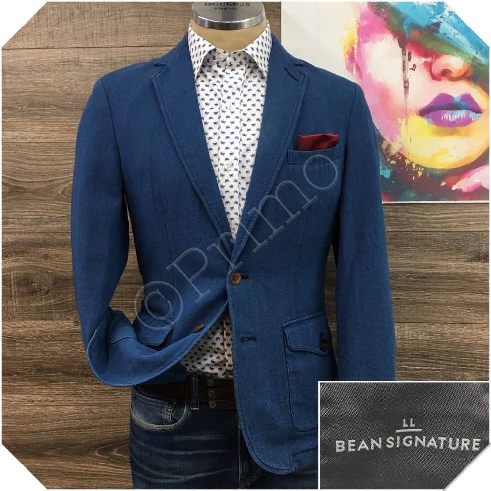LL. BEAN Mens Blazer Sport Coat Casual Jacket Size 36R Blue Cotton‎ Suit (SPOTS)
